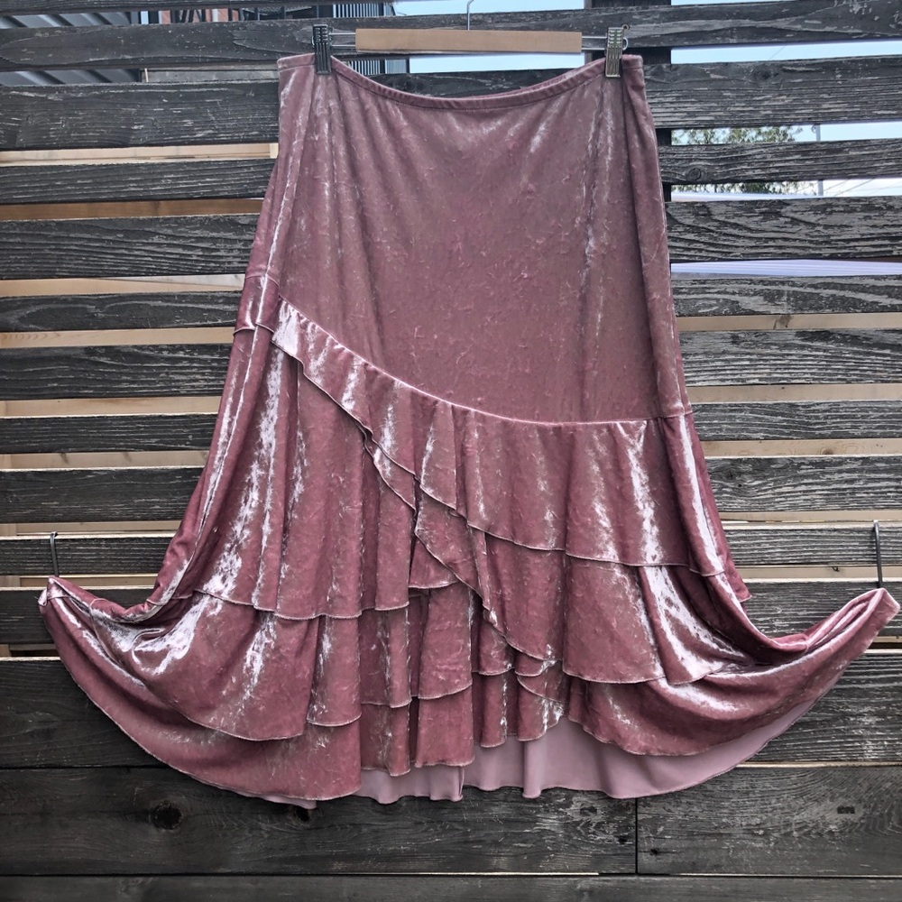 XL Y2K Fairycore Pink Velvet Pixie Skirt Whimsigoth Bohemian Joseph Ribkoff 16 - Picture 3 of 11